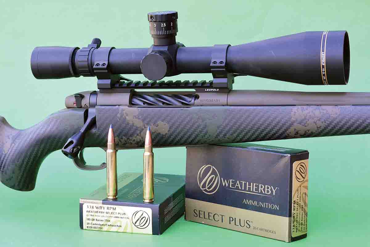 Weatherby will offer four factory loads for the 338 RPM, but only the Barnes 185-grain TTSX bullet at 3,100 fps was available at press time.